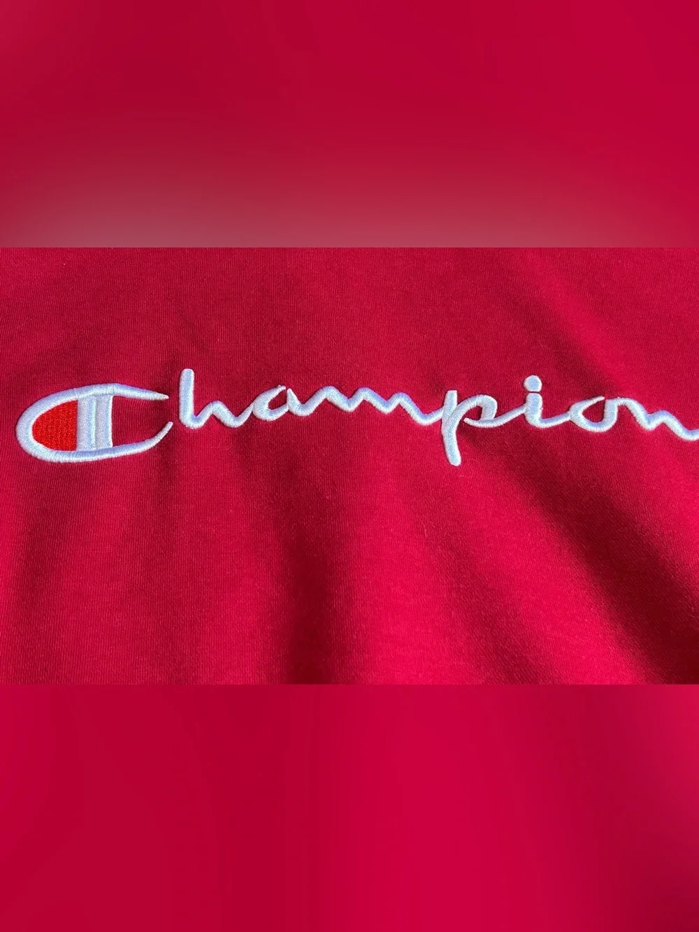 Vintage Champion Spellout Hoodie Red Distressed Y2K Large